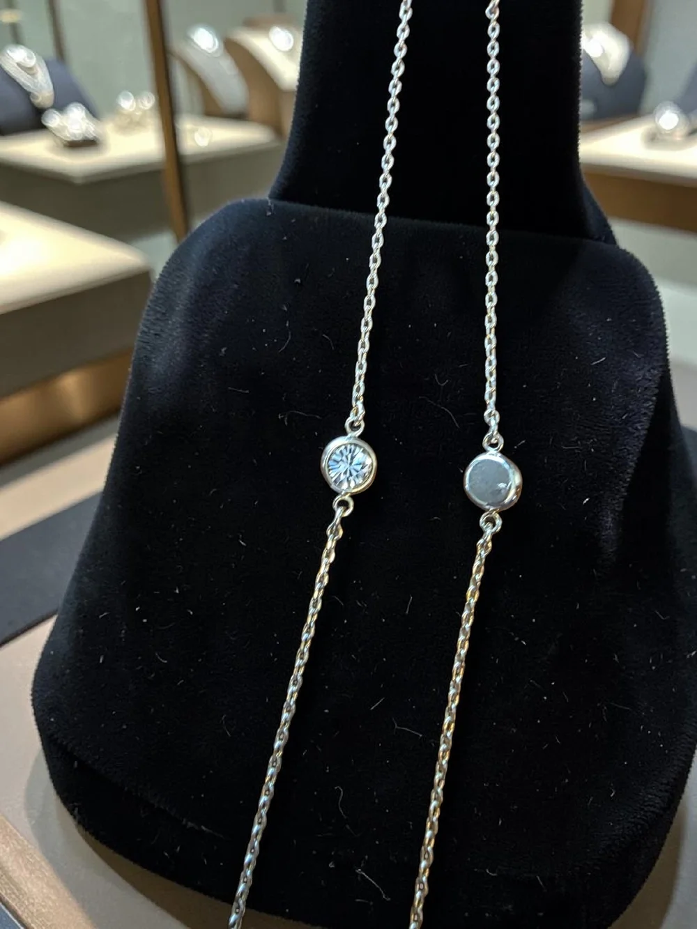 Gold Bezel Set Crystal Station Long Necklace